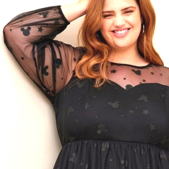 ❤️NWT VINTAGE TORRID MICKEY MOUSE KNEE LENGTH TULLE ILLUSION NECK SKATER DRESS - Picture 6 of 16